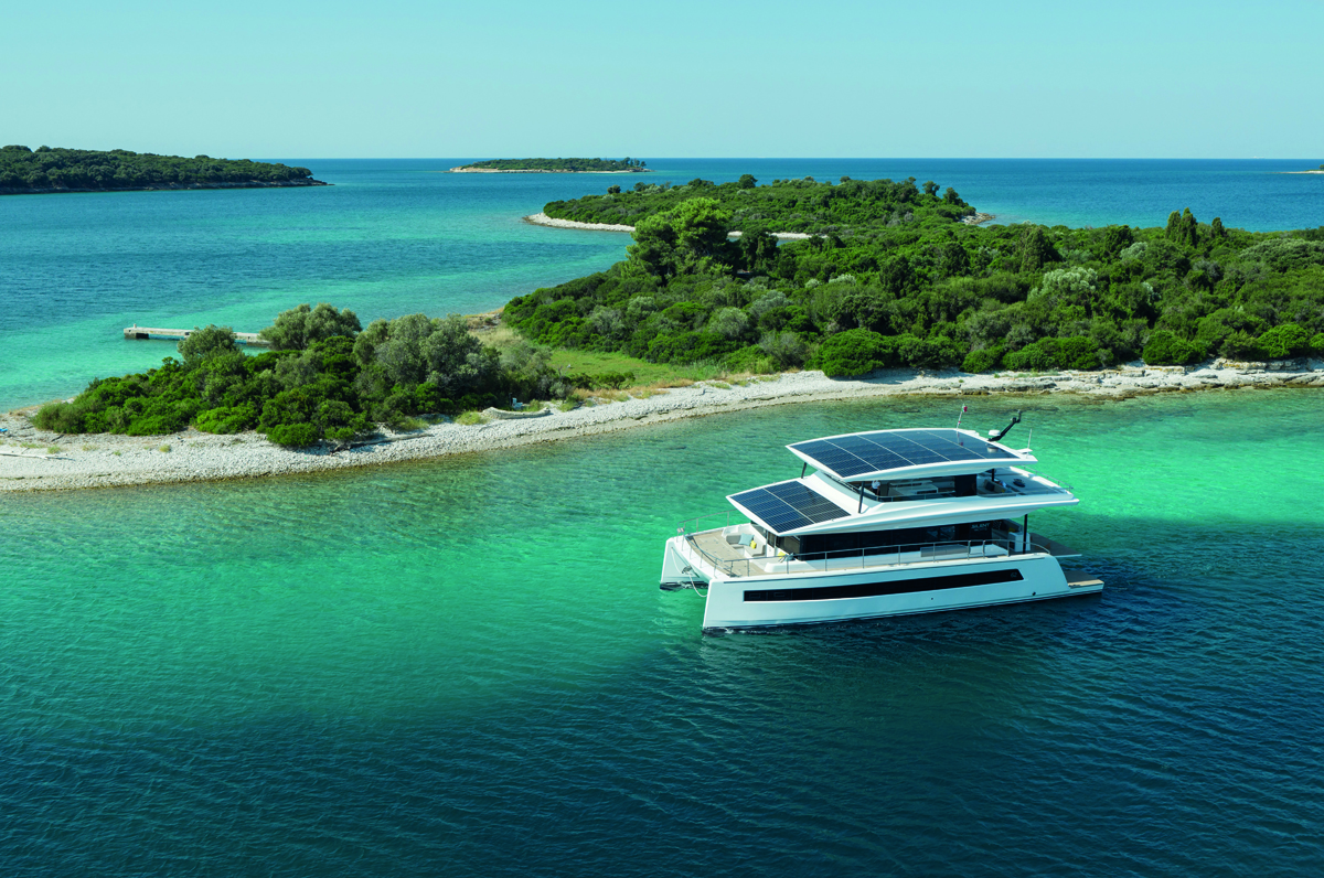 New SY62 3-Deck Open solar electric catamaran at FLIBS 2024