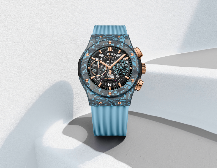 HUBLOT x GOFAS: Classic Fusion Aerofusion Chronograph Blue Carbon lands in Mykonos